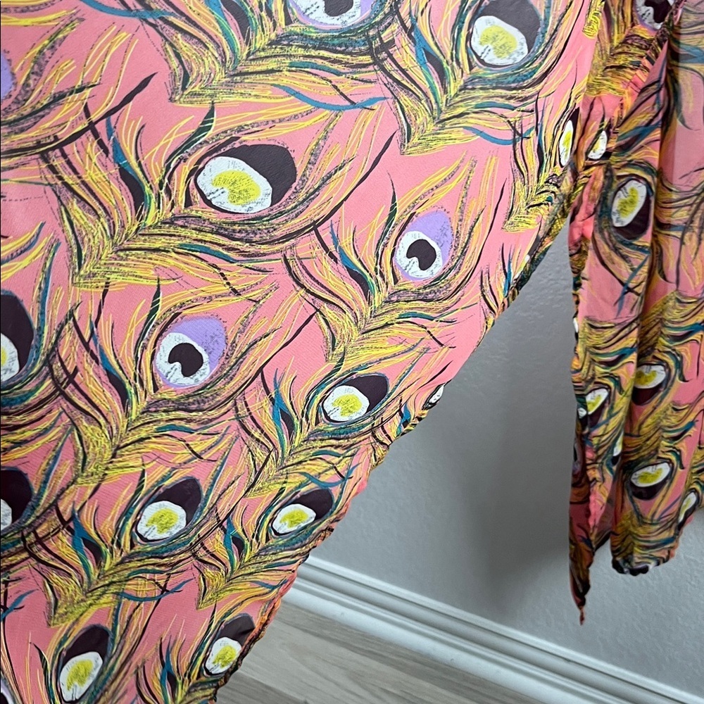 Umgee Multicolor Feather Pattern Duster Sheer Lightweight‎ SZ M/L Chic TC0567 - Picture 7 of 8
